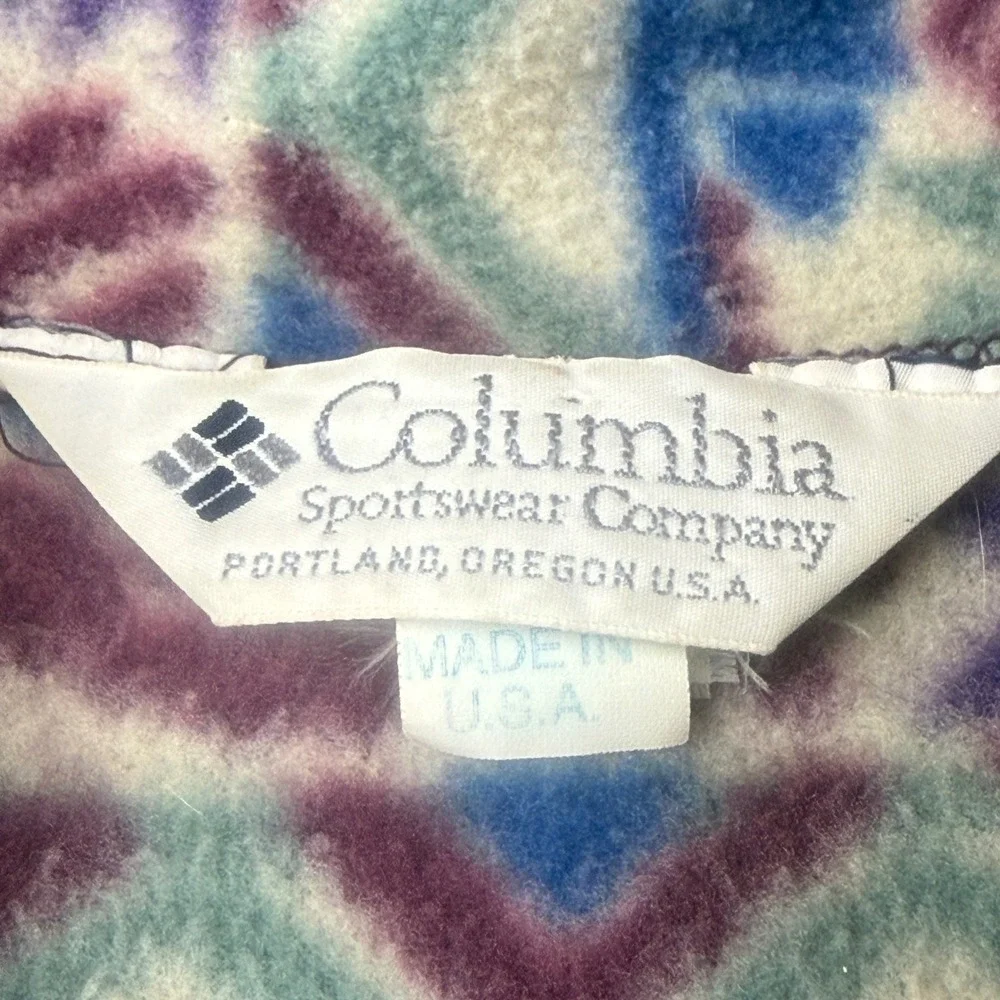 Vintage Columbia‎ Sportswear Mens Fleece Pullover Geometric Tribal Made in USA L